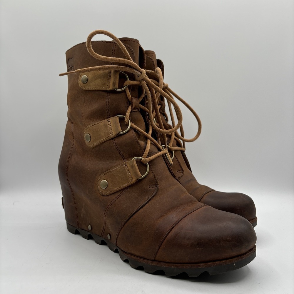 SOREL Joan Of Arctic Wedge Lace Up Women's Brown Burnished Boots Size 9.5 NL2173